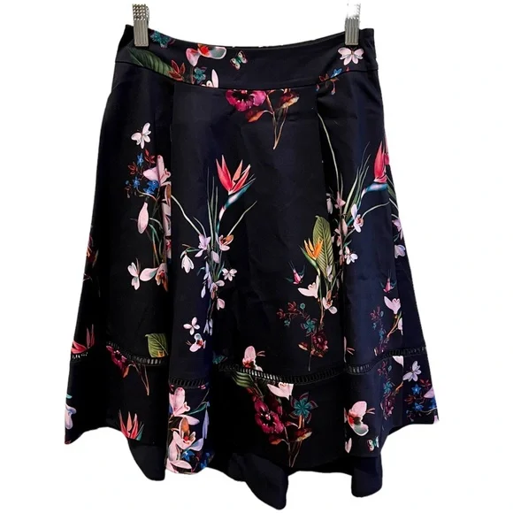 TED BAKER Plio Tropical Oasis Dipped Hem Skirt Navy - Picture 4 of 11